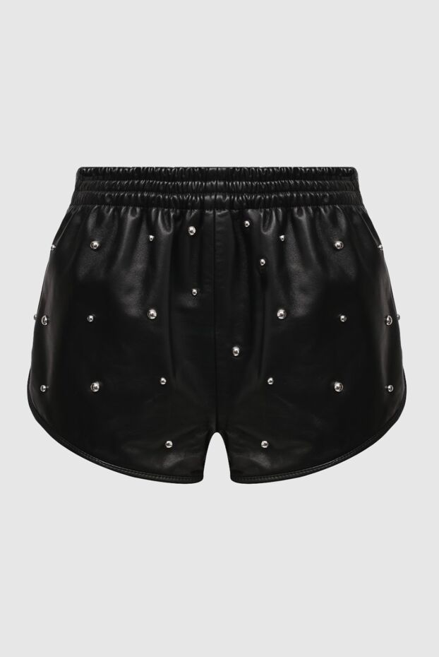 Isabel Marant кожаные шорты черные с жемчужной отделкой и контрастной прострочкой 160360 - фото 1