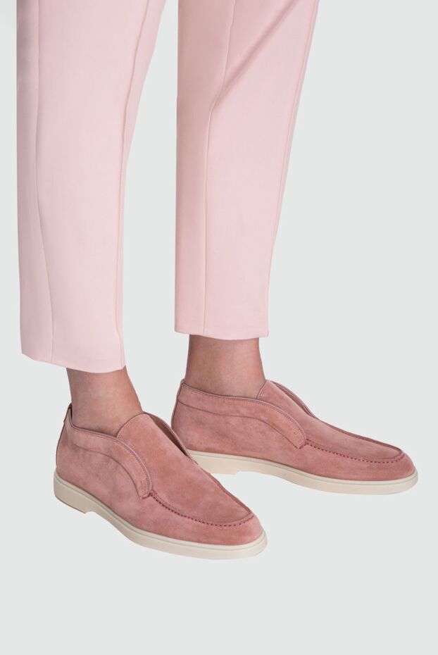 Santoni лоферы женские классические замшевые розовые 160798 - фото 2