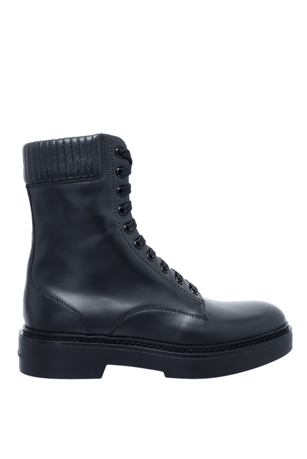 Santoni women's black leather boots with a ribbed cuff 160802 - photo 1