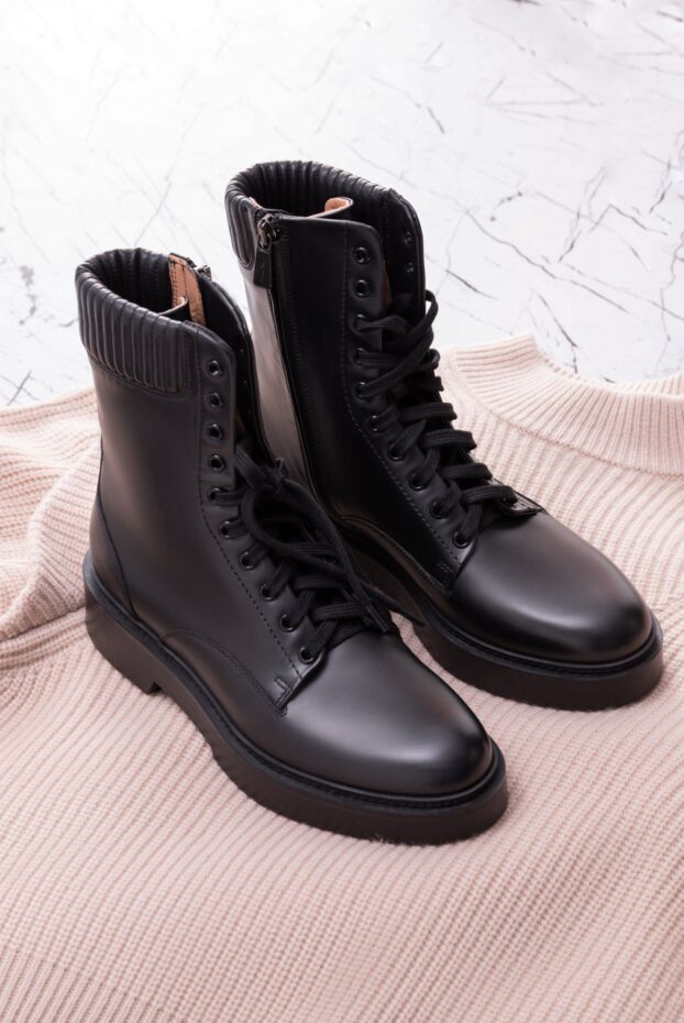 Santoni women's black leather boots with a ribbed cuff 160802 - photo 2
