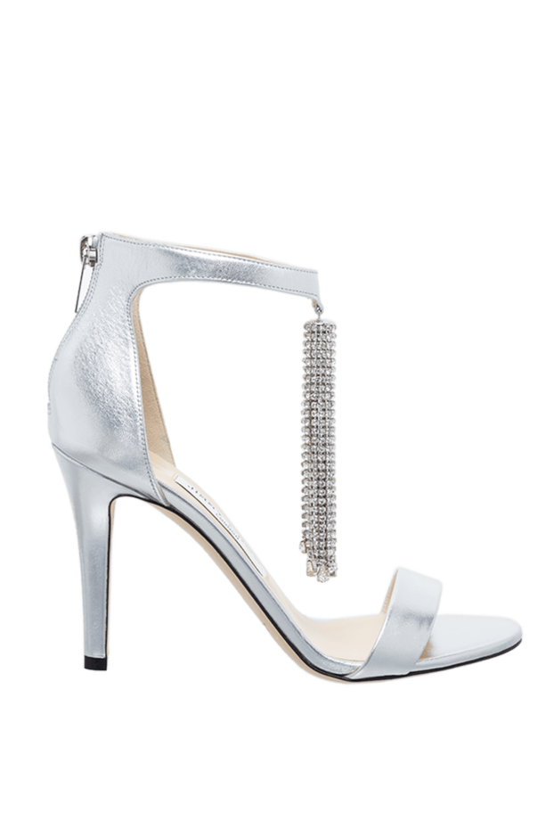 Jimmy Choo босоножки женские серые кожаные с подвесками-кристаллами 160807 - фото 1