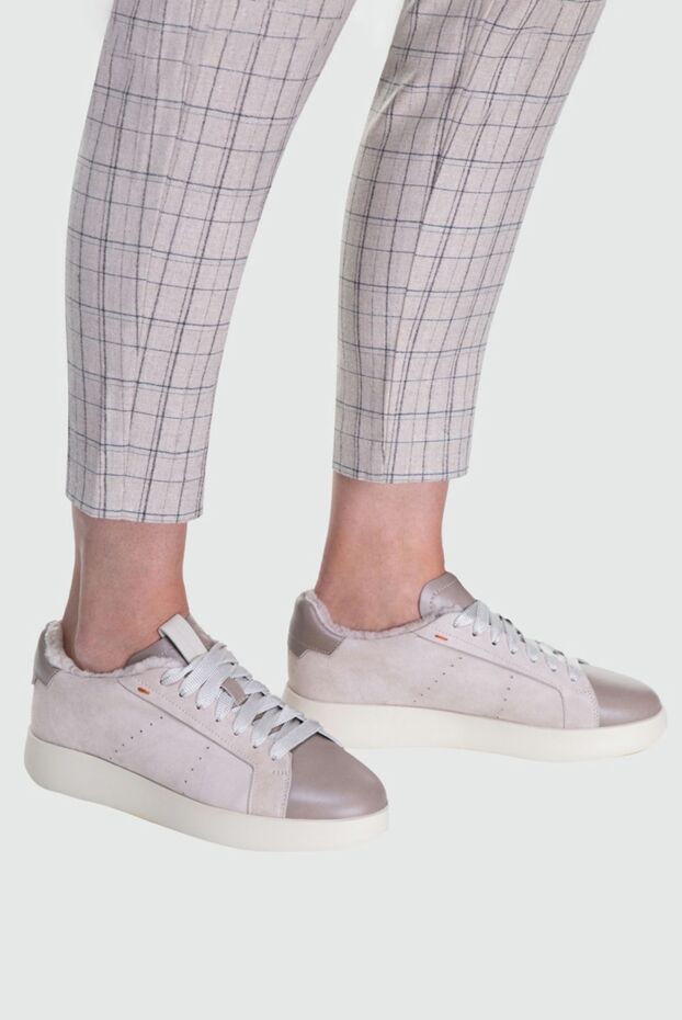 Santoni хутры және контрастты кірістірулері бар беж замштан жасалған әйелдердің кедалары 160876 - фото 3