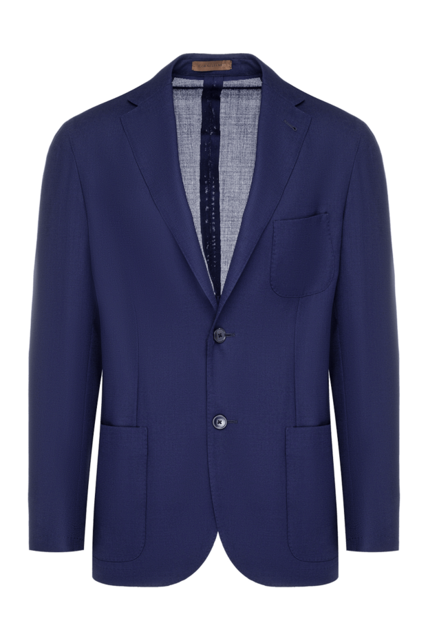 Corneliani men's blue wool two-button micro-pattern jacket 161236 - photo 1