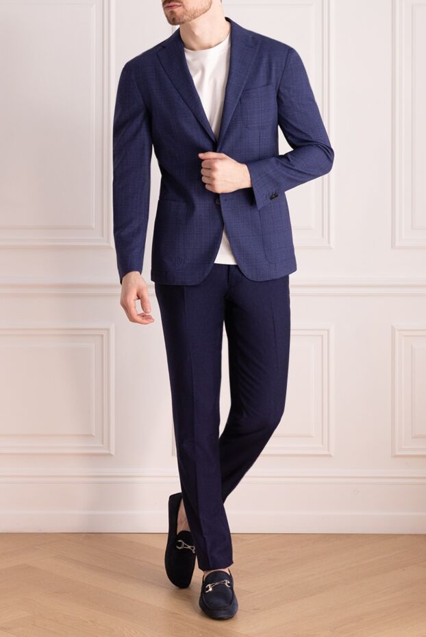 Corneliani men's blue wool two-button micro-pattern jacket 161236 - photo 2