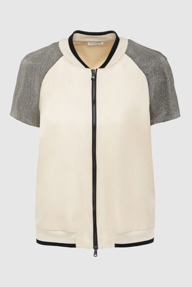 Brunello Cucinelli beige short zip-up jacket with textured sleeves 161300 - photo 1