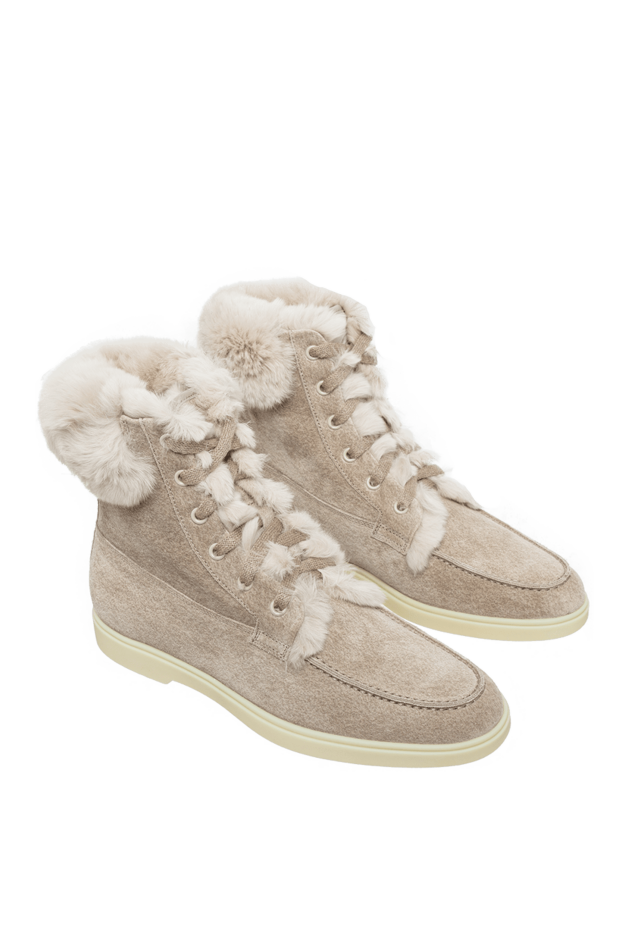Santoni women's beige leather boots with fur and laces 161409 - photo 3