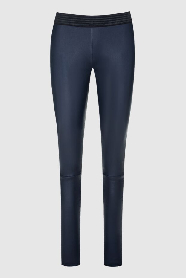 DROMe women's leather pants in short blue with a black waistband 161419 - photo 1