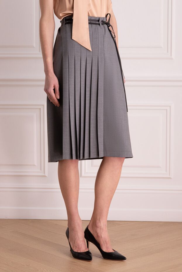 DROMe pleated skirt in smooth grey fabric with asymmetrical trim
 161422 - photo 3