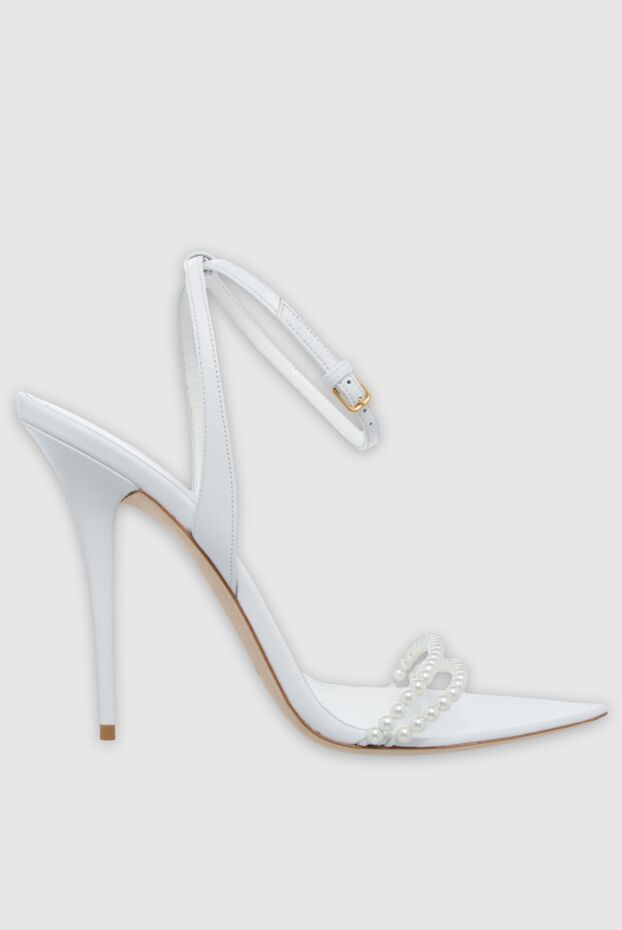 Saint Laurent босоножки женские белые кожаные с жемчугом. 161564 - фото 1