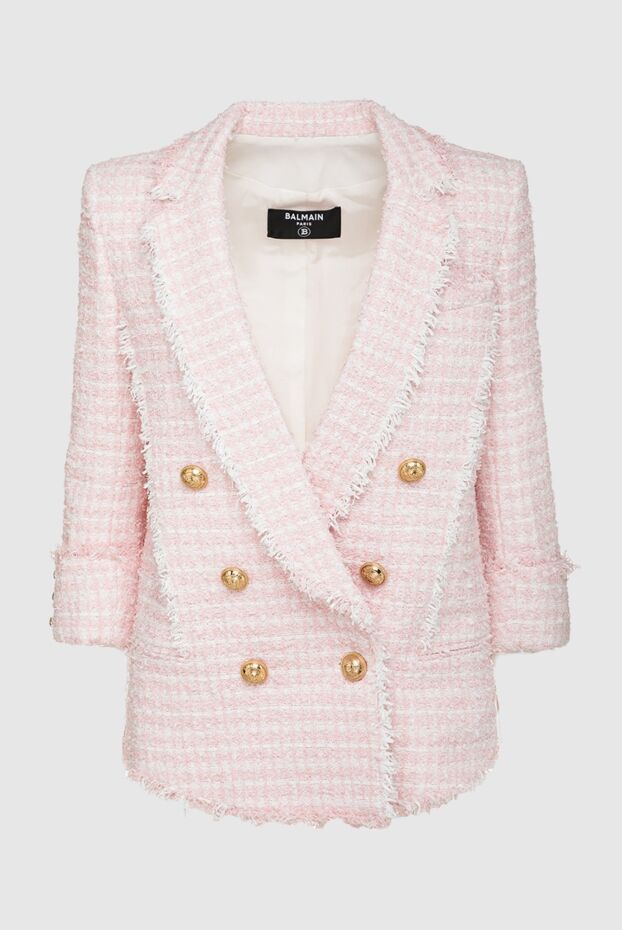 Balmain укороченный твидовый жакет розовый с текстурной фактурой и карманами 161618 - фото 1
