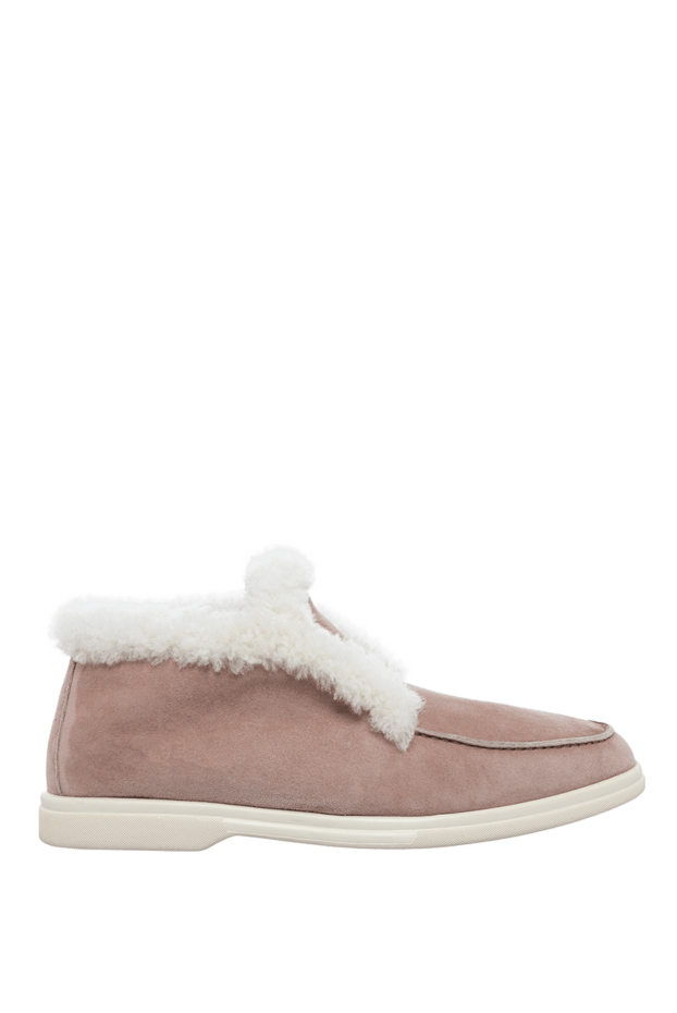 Cesare di Napoli loafers women's suede with fur and white sole pink 161664 - photo 1