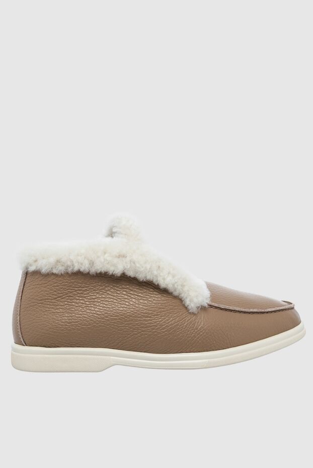 Cesare di Napoli loafers women's leather with fur and white sole brown 161667 - photo 1