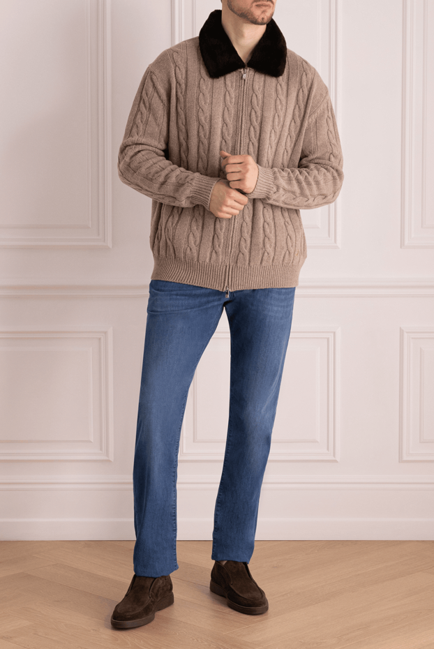 Tombolini men's wool cardigan with a braid pattern and a fur collar
 161714 - photo 2