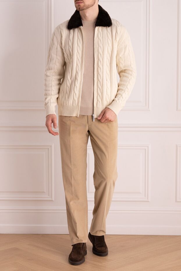 Tombolini cardigan for men made of wool and natural fur white 161715 - photo 2