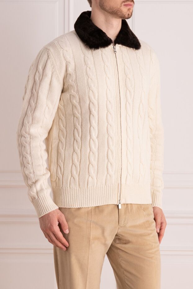Tombolini cardigan for men made of wool and natural fur white 161715 - photo 3