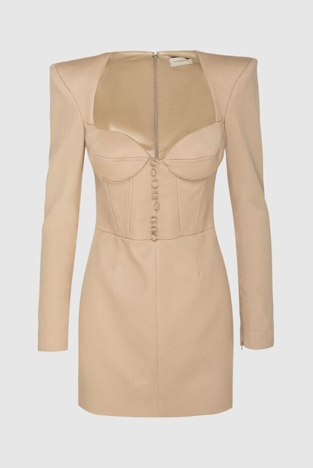 Dress made of natural wool, beige, with a fitted silhouette and an accentuated neckline - photo 1