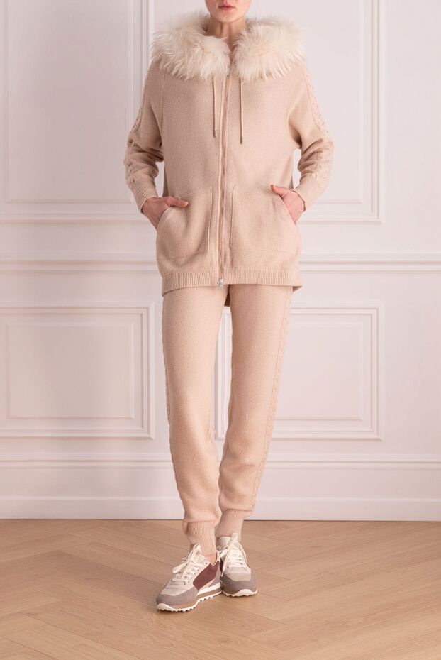 Panicale beige women's suit with a hood and fur trim
 161892 - photo 3
