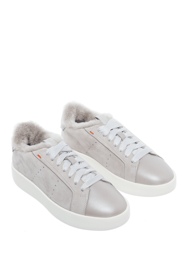 Santoni хутры және перфорациясы бар сұр былғарыдан жасалған әйелдердің кедалары 161930 - фото 3