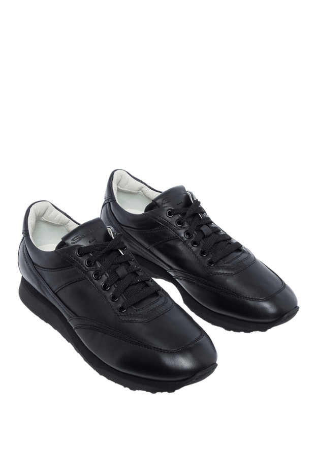 Santoni black leather sneakers with contrasting interior trim
 161932 - photo 3