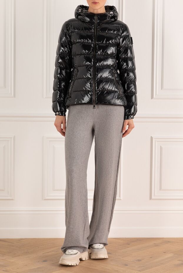 Herno black fitted down jacket with shiny fabric and belt
 161970 - photo 2