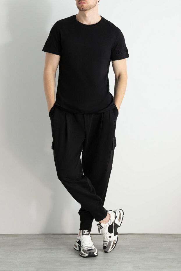 Balmain men's black cotton t-shirt with 3d logo on sleeves

 161986 - photo 2