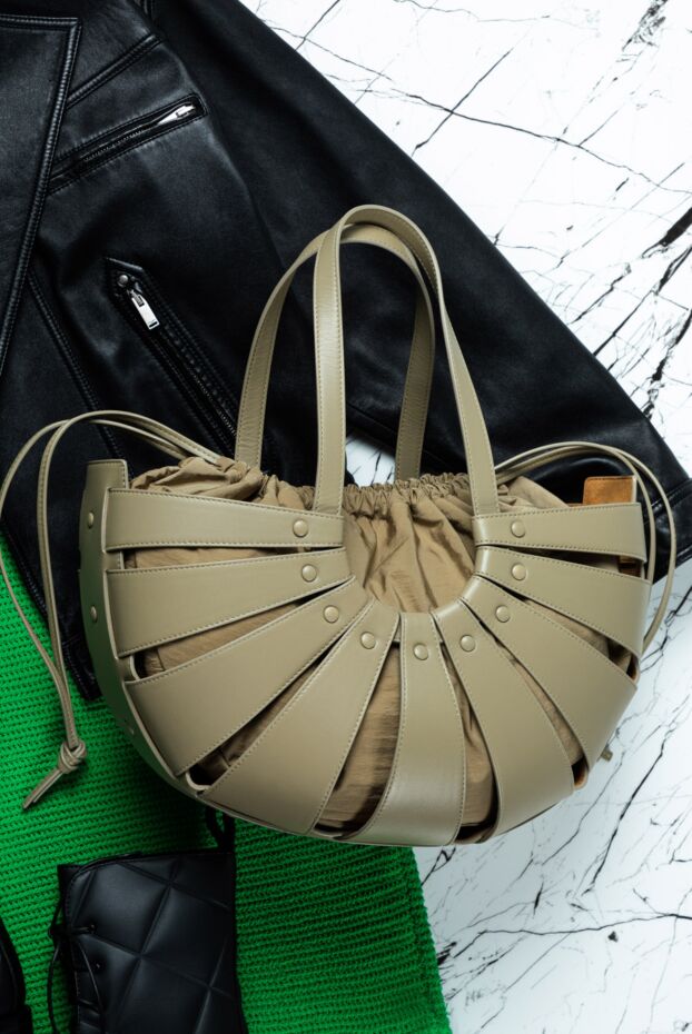 Bottega Veneta себет түріндегі әйелдердің жасыл сөмкесі 162134 - фото 2