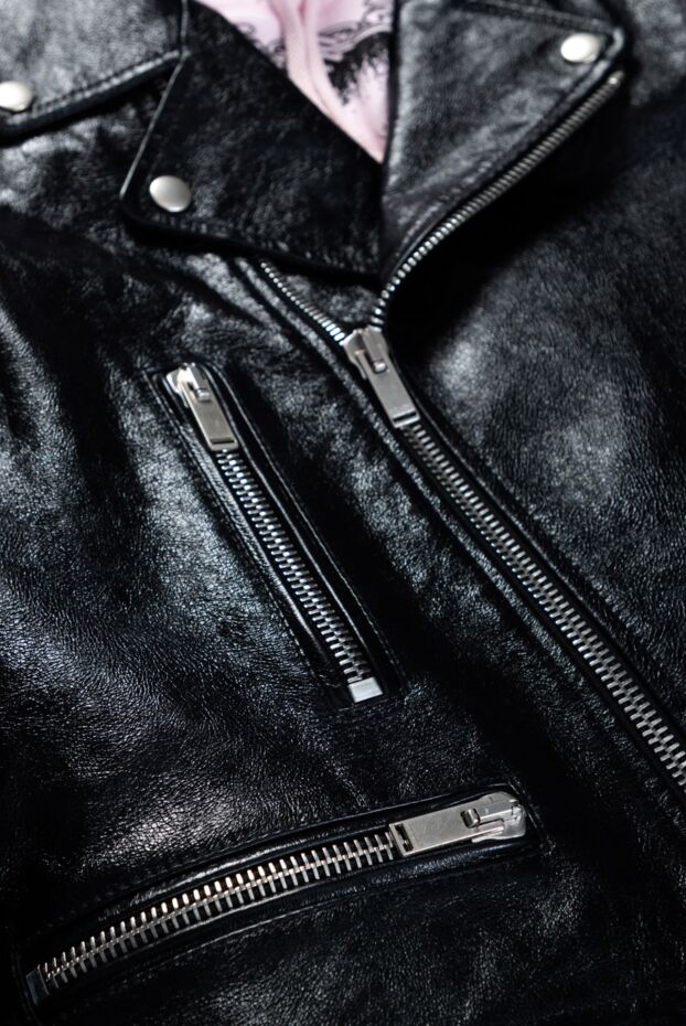 Saint Laurent асимметриялық найзағай және қақпақтары бар шынайы былғарыдан жасалған әйелдер былғары байкер курткасы
 162152 - фото 2