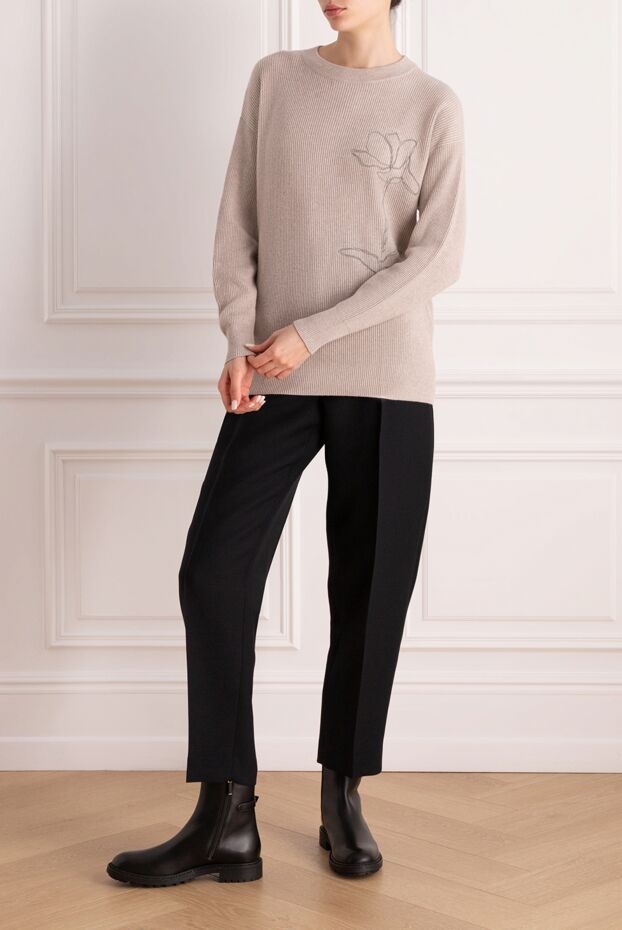 Brunello Cucinelli beige cashmere jumper with flower embroidery
 162255 - photo 2