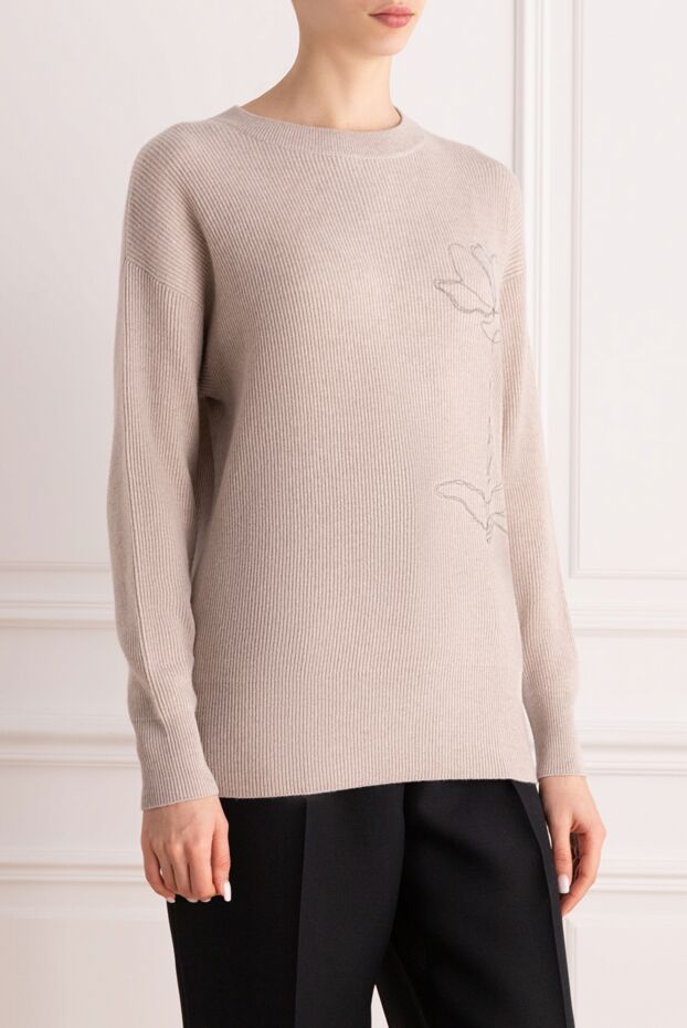 Brunello Cucinelli beige cashmere jumper with flower embroidery
 162255 - photo 3