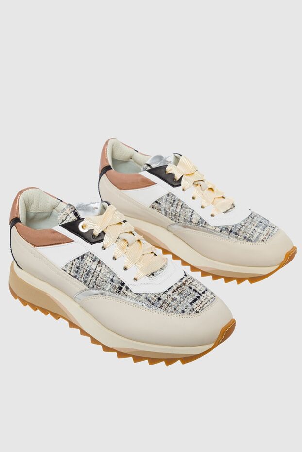 Santoni women's sneakers with fabric inserts in tweed style in beige 162380 - photo 3