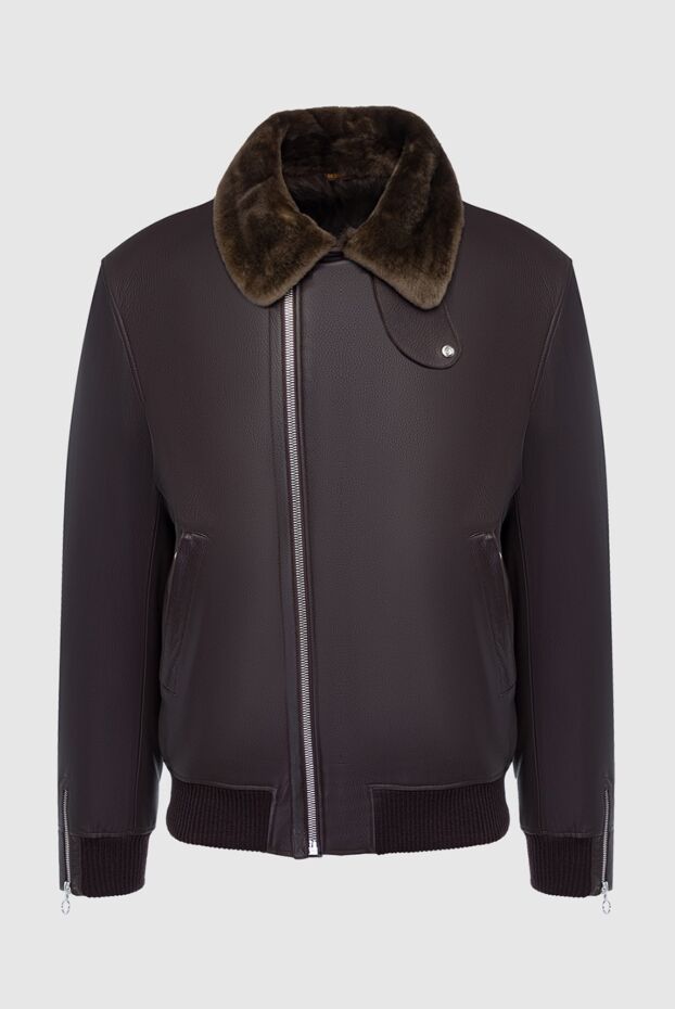 Seraphin қоңыр былғары мех жағалы күртке ерлерге арналған 162462 - фото 1