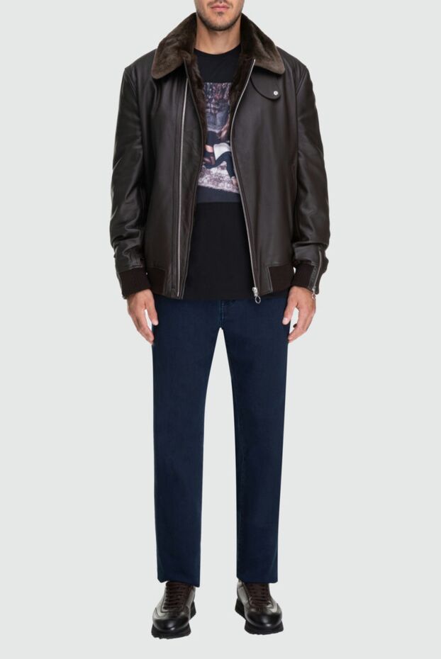 Seraphin қоңыр былғары мех жағалы күртке ерлерге арналған 162462 - фото 2
