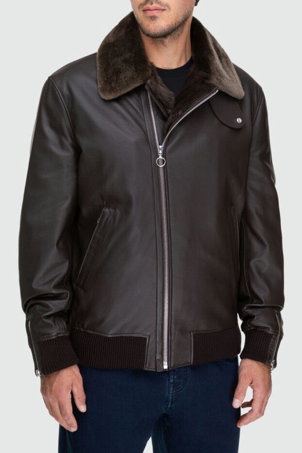 Seraphin қоңыр былғары мех жағалы күртке ерлерге арналған 162462 - фото 3