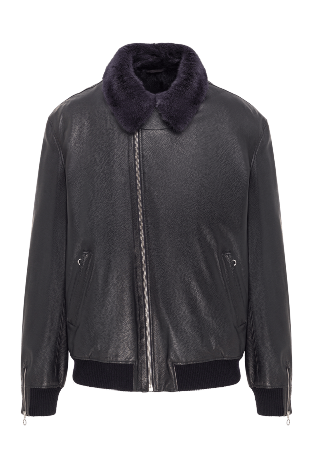 Seraphin men's blue leather bomber jacket with a fold-down fur collar 162463 - photo 1
