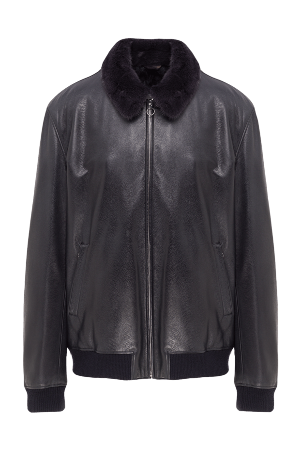 Seraphin men's blue leather jacket with fur lining and a fold-down collar 162465 - photo 1