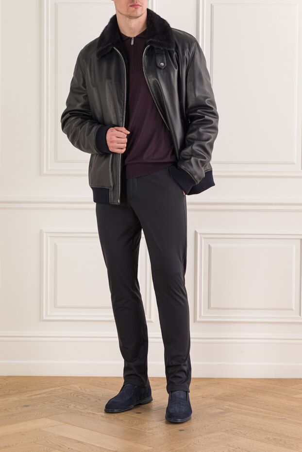 Seraphin men's blue leather jacket with fur lining and a fold-down collar 162465 - photo 2