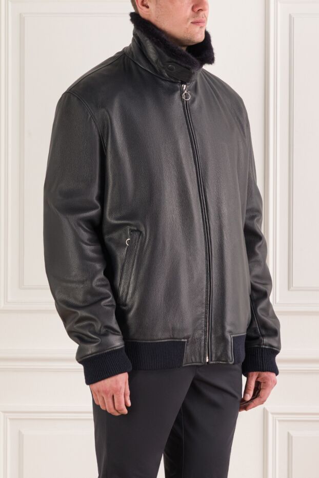 Seraphin men's blue leather jacket with fur lining and a fold-down collar 162465 - photo 3
