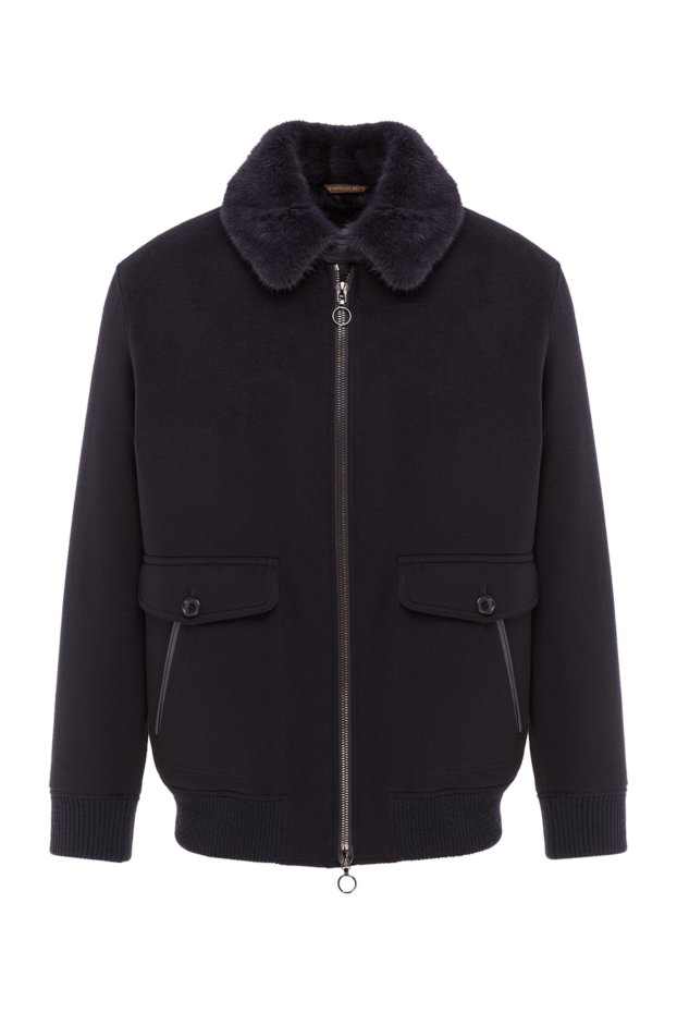 Seraphin men's blue bomber jacket with a fold-down fur collar and leather inserts 162484 - photo 1