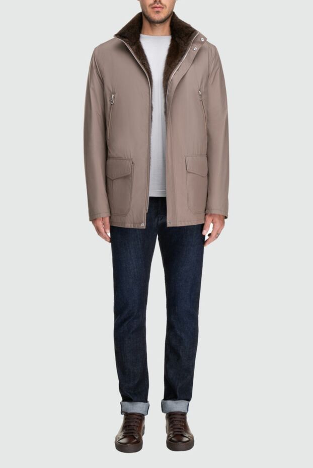 Seraphin men's beige extended jacket insulated with contrasting fur 162486 - photo 2