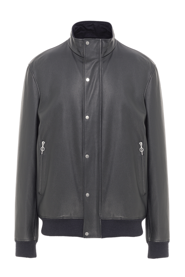 Seraphin men’s blue leather jacket with zipper concealed under a wind flap 162495 - photo 1