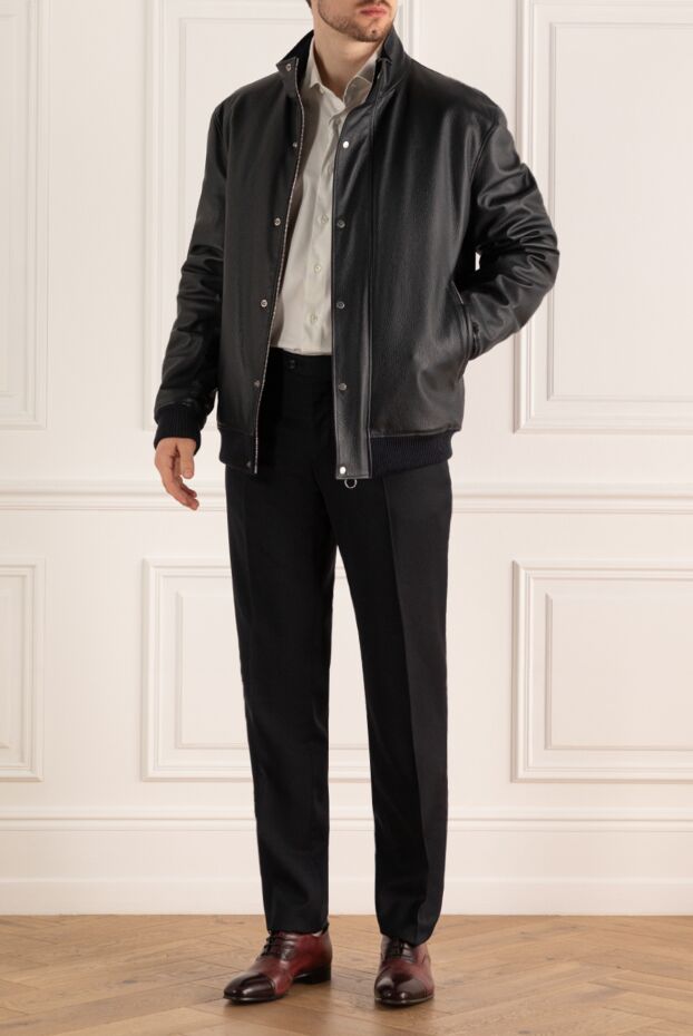 Seraphin men’s blue leather jacket with zipper concealed under a wind flap 162495 - photo 2