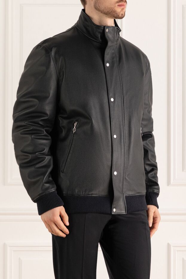 Seraphin men’s blue leather jacket with zipper concealed under a wind flap 162495 - photo 3