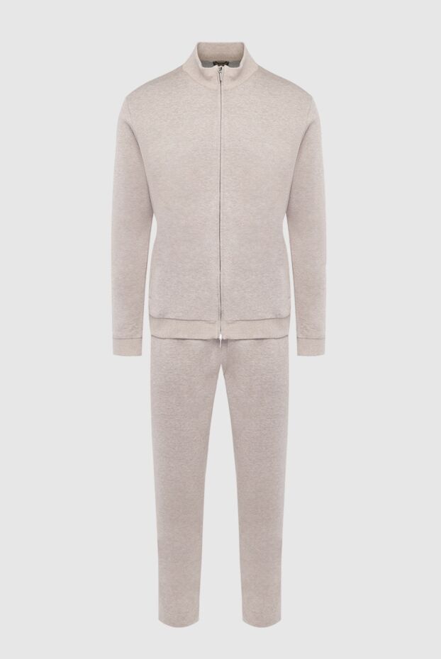 Cesare di Napoli men’s beige melange cotton tracksuit with stand-up collar 162512 - photo 1