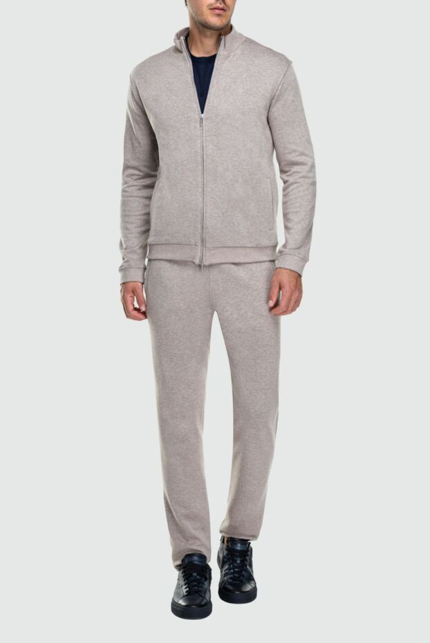 Cesare di Napoli men’s beige melange cotton tracksuit with stand-up collar 162512 - photo 2