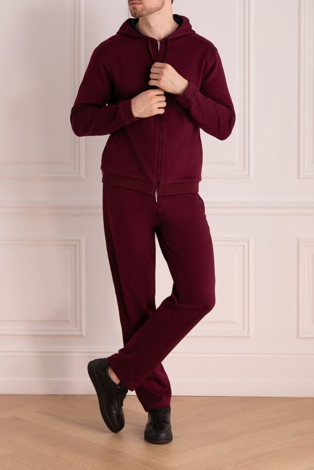 Cesare di Napoli men’s burgundy cotton tracksuit with hood 162517 - photo 2