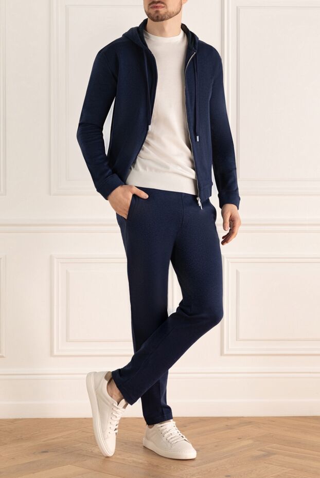 Cesare di Napoli men’s fitted blue cotton knit tracksuit with hood 162519 - photo 2