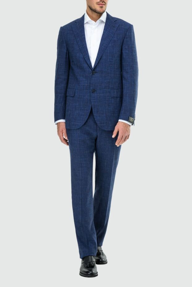 Corneliani костюм мужской из шерсти шелка и льна в синем цвете с фактурным плетением
 162586 - фото 2