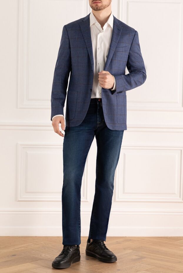 Corneliani men's single-breasted blue jacket with a burgundy check pattern 162591 - photo 2