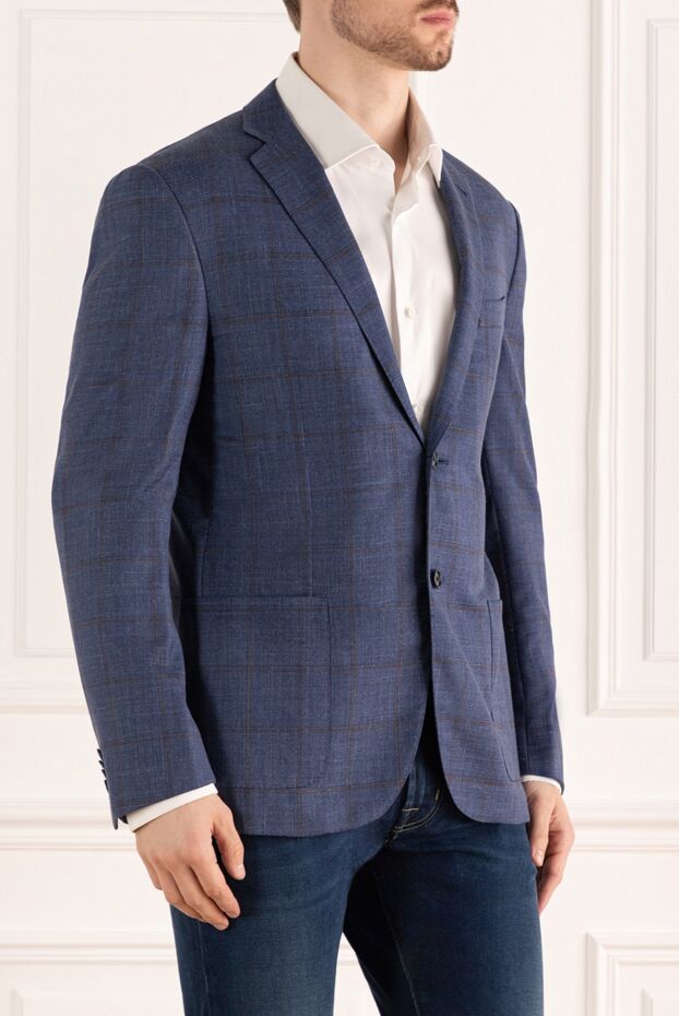 Corneliani men's single-breasted blue jacket with a burgundy check pattern 162591 - photo 3