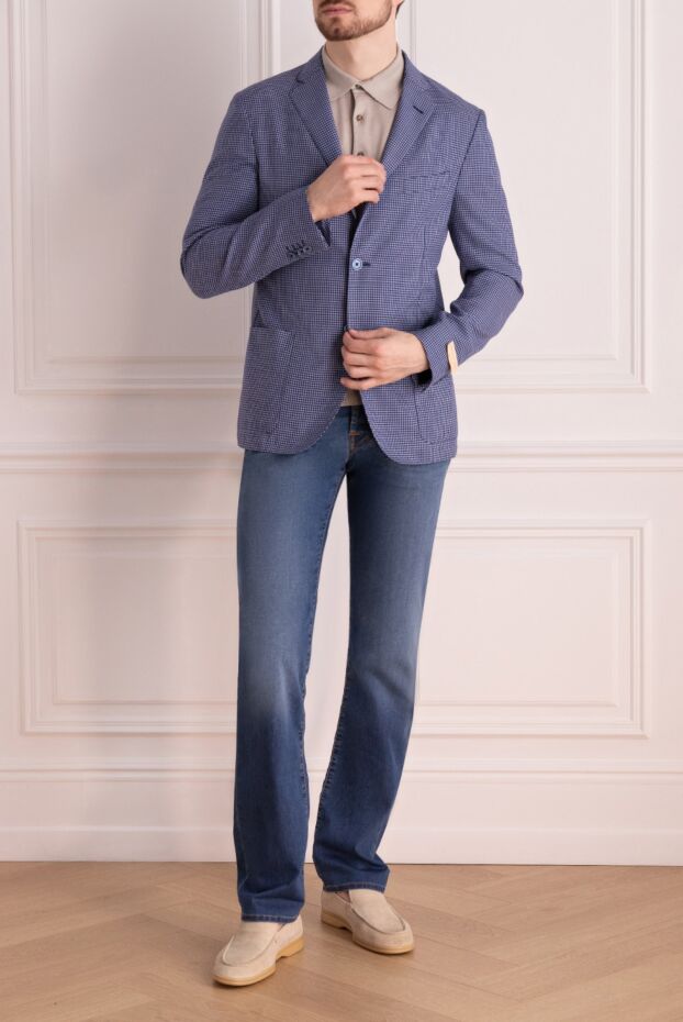 Corneliani lightweight wool blue houndstooth lined jacket 162595 - photo 2